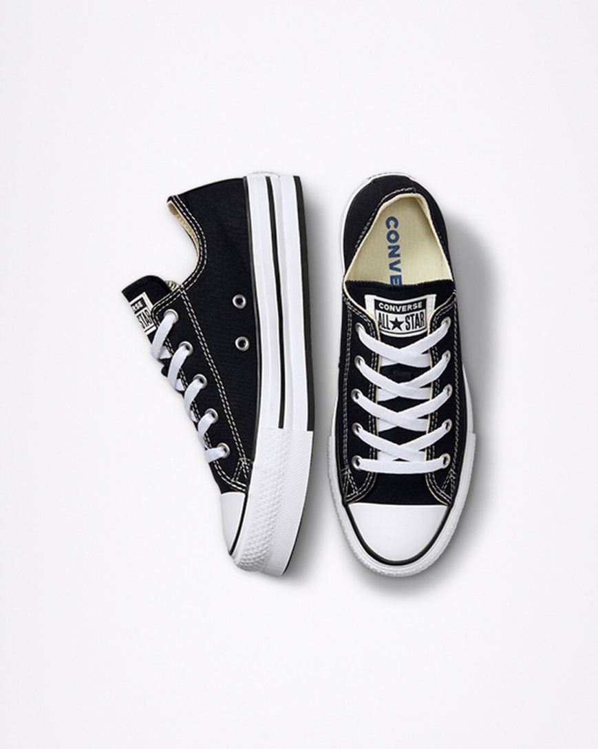 Sapatos Plataforma Converse Chuck Taylor All Star Lift Cano Baixo Menina Pretas Branco Pretas | PT Z0TP134